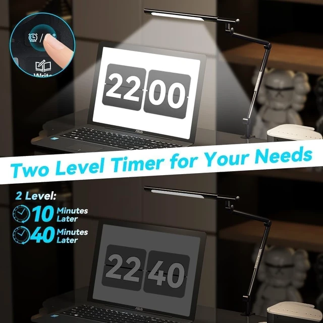 Alt view image 5 of 6 - Adjustable LED Desk Lamp Modern Black - Clamp Mount Office Table Light with Desktop Remote Control, Adjustable Brightness & Color Temperature, 5 Lighting Modes for Reading, Computer, DIY