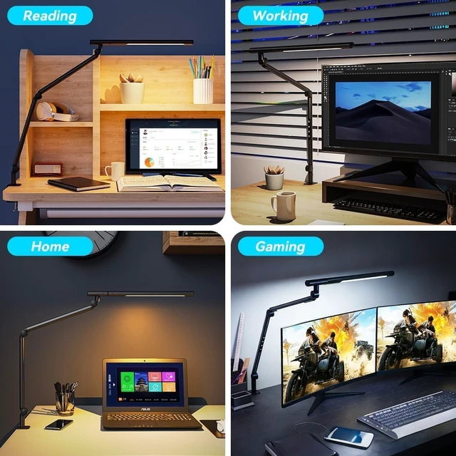 Alt view image 6 of 6 - Adjustable LED Desk Lamp Modern Black - Clamp Mount Office Table Light with Desktop Remote Control, Adjustable Brightness & Color Temperature, 5 Lighting Modes for Reading, Computer, DIY