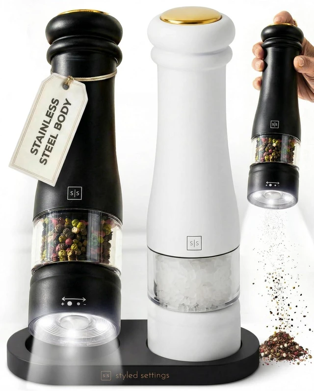 Main image of Electric Salt and Pepper Grinder Set, Black & white