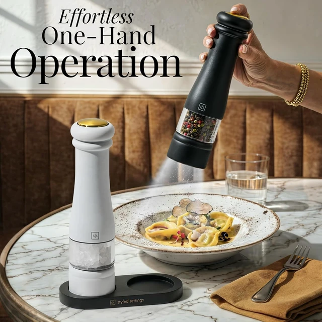 Alt view image 2 of 7 - Electric Salt and Pepper Grinder Set, Black & white