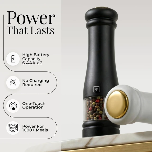 Alt view image 3 of 7 - Electric Salt and Pepper Grinder Set, Black & white