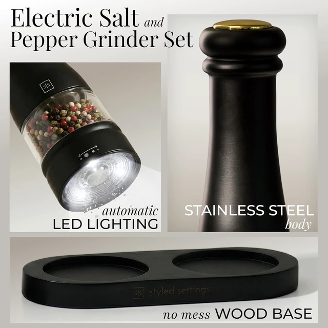 Alt view image 5 of 7 - Electric Salt and Pepper Grinder Set, Black & white