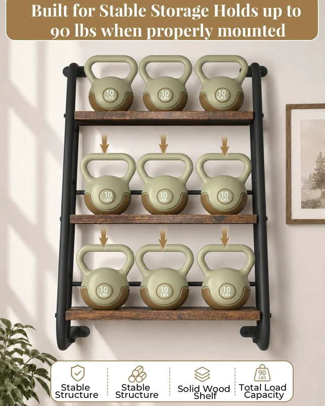 Alt view image 5 of 7 - Floating Shelves for Wall,3-Tier Rustic Wood Ladder Wall Shelf,16" Brown