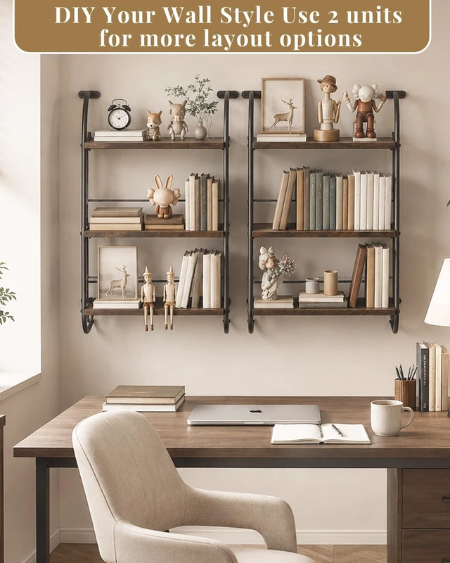 Alt view image 6 of 7 - Floating Shelves for Wall,3-Tier Rustic Wood Ladder Wall Shelf,16" Brown