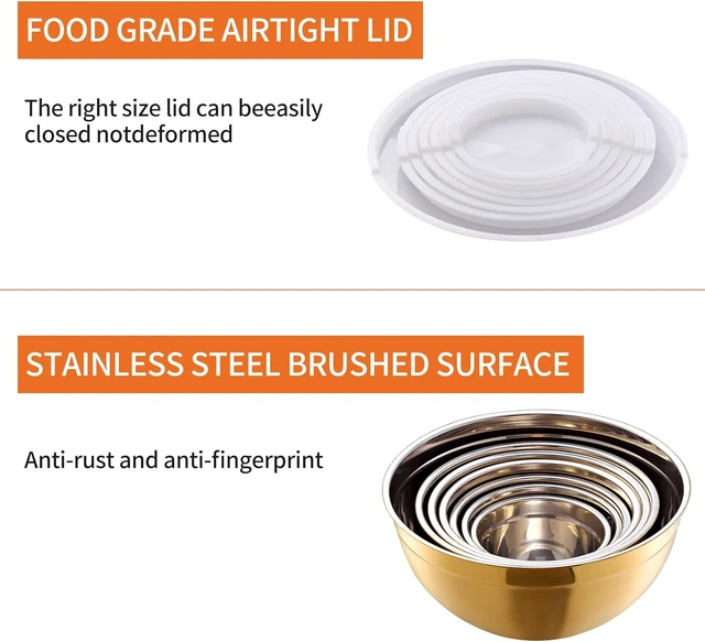 Alt view image 5 of 7 - Gold Mixing Bowls with Airtight Lids, Stainless Steel Nesting Mixing Bowls Set of 7, Ideal for Baking, Prepping and Serving Food, Size 7, 3.6, 2.7, 2.1, 1.5, 1.1,0.8 QT, Stackable Design