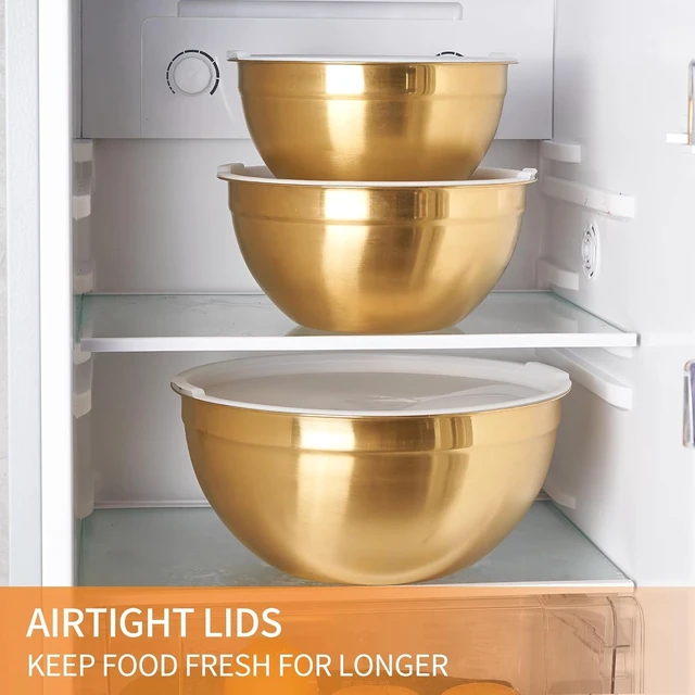 Alt view image 6 of 7 - Gold Mixing Bowls with Airtight Lids, Stainless Steel Nesting Mixing Bowls Set of 7, Ideal for Baking, Prepping and Serving Food, Size 7, 3.6, 2.7, 2.1, 1.5, 1.1,0.8 QT, Stackable Design