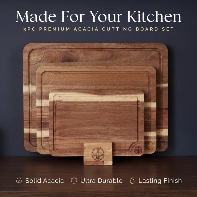 Alt view image 2 of 7 - Non Toxic 3-Piece Acacia Cutting Board Set with Stand