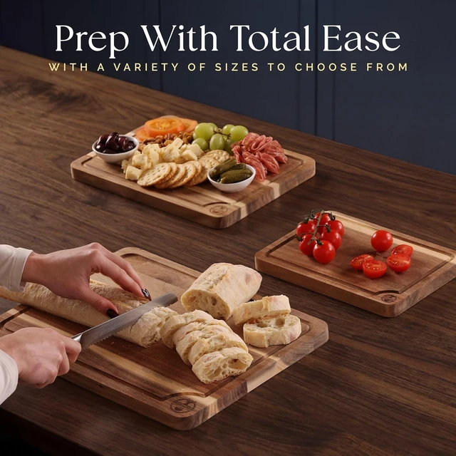 Alt view image 3 of 7 - Non Toxic 3-Piece Acacia Cutting Board Set with Stand
