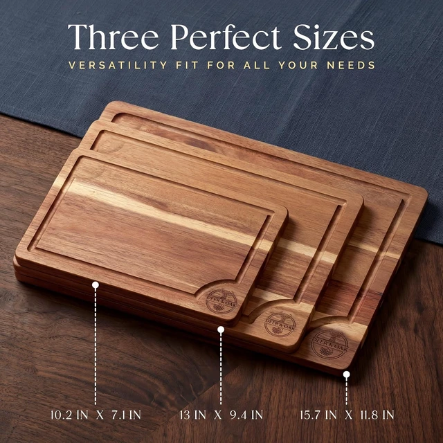 Alt view image 5 of 7 - Non Toxic 3-Piece Acacia Cutting Board Set with Stand