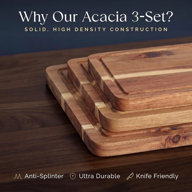 Alt view image 6 of 7 - Non Toxic 3-Piece Acacia Cutting Board Set with Stand