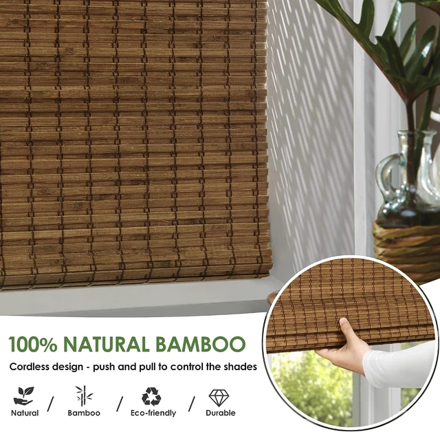 Alt view image 2 of 6 - Cordless Bamboo Roman Shades, 27.5x64, Highfield Teak