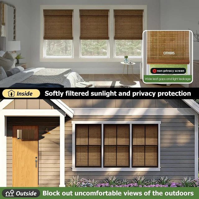 Alt view image 4 of 6 - Cordless Bamboo Roman Shades, 27.5x64, Highfield Teak