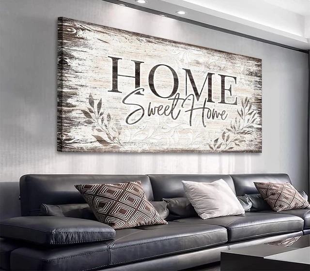 Main image of Home Sweet Home Wall Art Sign Large Dark Brown Farmhouse Wall Sign for Living Room Decoration Wooden Board Design Canvas Prints Modern Rustic Artwork Leaf Pictures Wall Decor 20" x 40"