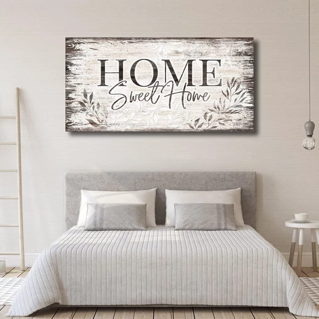 Alt view image 3 of 6 - Home Sweet Home Wall Art Sign Large Dark Brown Farmhouse Wall Sign for Living Room Decoration Wooden Board Design Canvas Prints Modern Rustic Artwork Leaf Pictures Wall Decor 20" x 40"