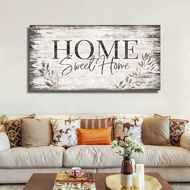 Alt view image 4 of 6 - Home Sweet Home Wall Art Sign Large Dark Brown Farmhouse Wall Sign for Living Room Decoration Wooden Board Design Canvas Prints Modern Rustic Artwork Leaf Pictures Wall Decor 20" x 40"