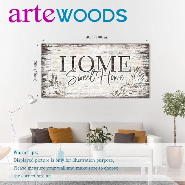 Alt view image 6 of 6 - Home Sweet Home Wall Art Sign Large Dark Brown Farmhouse Wall Sign for Living Room Decoration Wooden Board Design Canvas Prints Modern Rustic Artwork Leaf Pictures Wall Decor 20" x 40"
