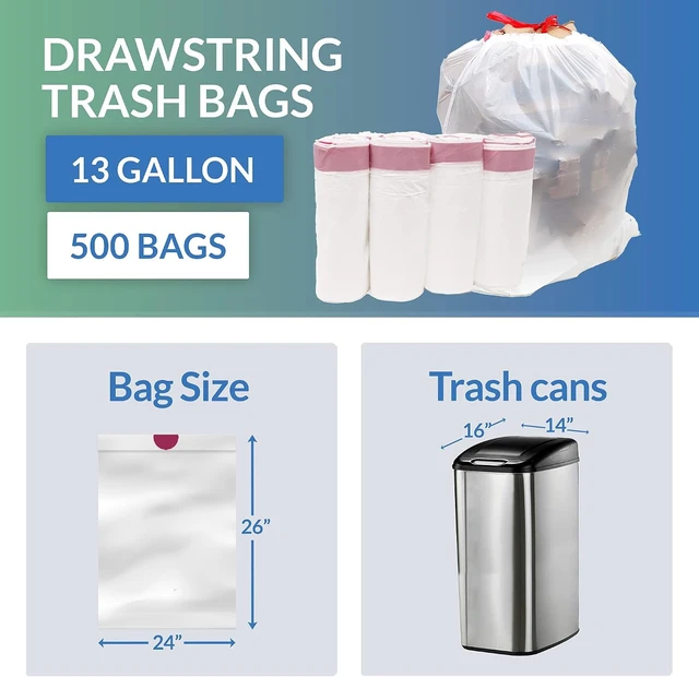 Alt view image 5 of 7 - Tall Kitchen Drawstring Trash Bags 13 Gallon | 500 Count Bulk, White
