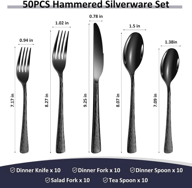 Alt view image 2 of 7 - Silverware Set, 50-Piece Heavy-Duty Cutlery Set, 18/10 Stainless Steel Flatware Set for 10,Mirror-Polished Knife Spoons and Forks Set, Dishwasher Safe Utensil Sets,Perfect for House Warming Gifts