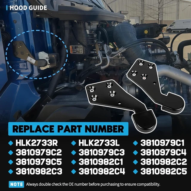 Alt view image 2 of 6 - HLK2733L HLK2733R 2Pcs Poly Hood Guide Driver & Passenger Side Compatible with International IHC ProStar LoneStar Transtar WorkStar Heavy Duty Trucks Replace 3810978C1 3810981C1 3810979C1 3810982C1