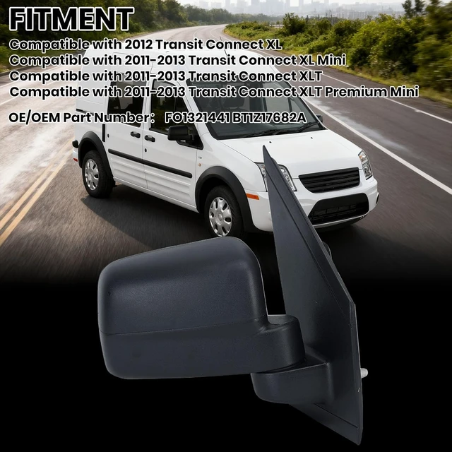 Alt view image 5 of 7 - Right Passenger Side Mirror Compatible with 2011-2013 Ford Transit Connect Right Side Rear Door Mirror with Manual Folding Textured Black BT1Z17682A