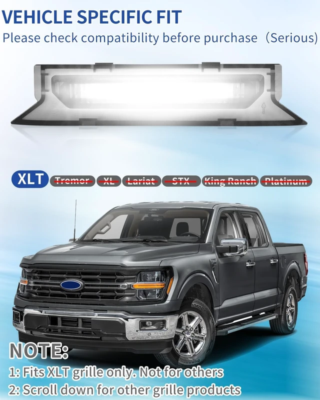 Alt view image 7 of 7 - LED Front Grill Light for 2024 2025 2026 Ford F150 XLT, White