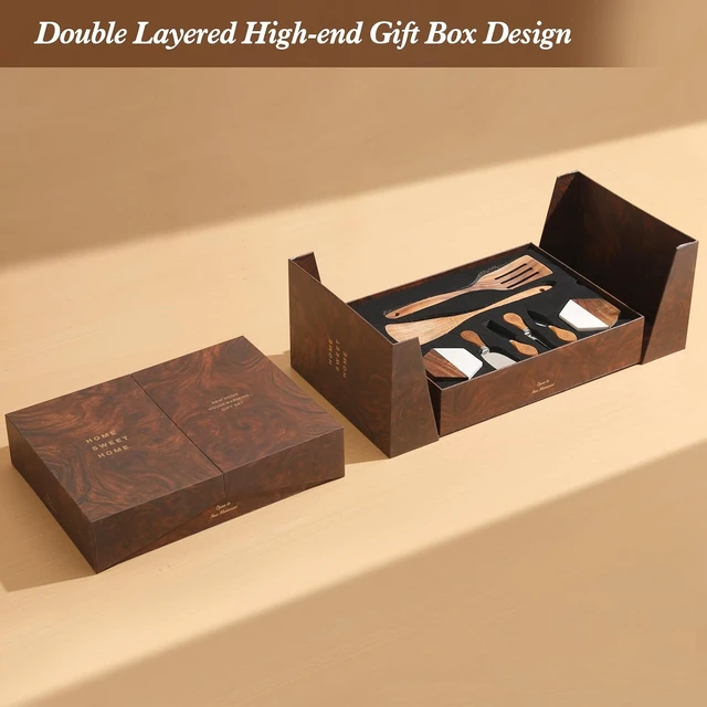 Alt view image 2 of 6 - Luxury Kitchen Gift Set for Housewarming Marble Cheese Board, Acacia Wooden Grinders, Cheese Knives & Utensils, Coaster Set Elegant Charcuterie & Cooking Gift Box for Women, Couples, New Home