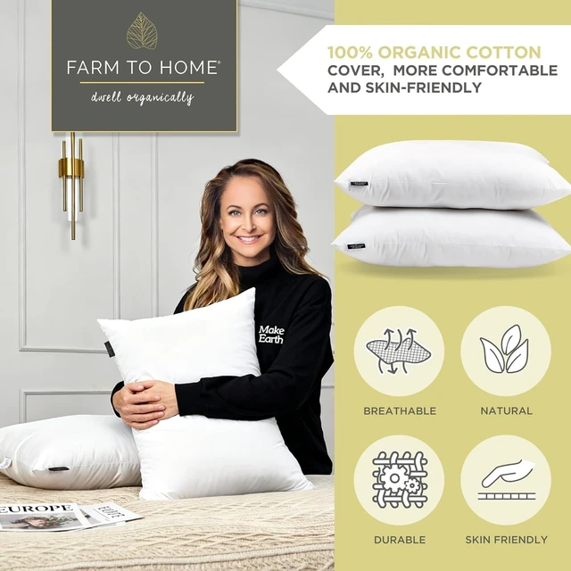 Alt view image 5 of 7 - 100% Organic Cotton Cover Bed Pillows King Size Set of 2