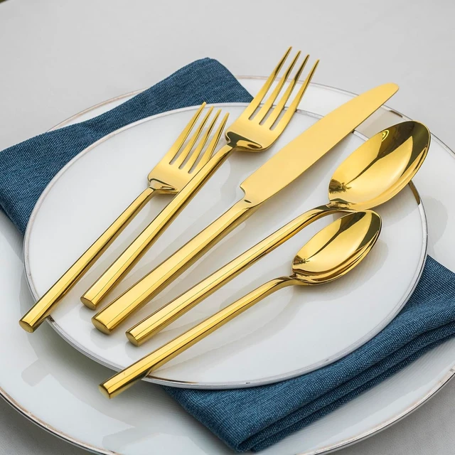 Alt view image 2 of 6 - Potter Gold 20-Piece Forged Silverware Set, Service for 4, Stainless Steel Flatware Set, Modern Design with Mirror Finish, Ideal for Home, Kitchen, Party, Camping