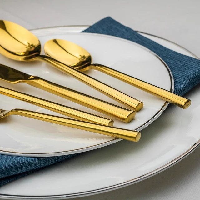 Alt view image 6 of 6 - Potter Gold 20-Piece Forged Silverware Set, Service for 4, Stainless Steel Flatware Set, Modern Design with Mirror Finish, Ideal for Home, Kitchen, Party, Camping