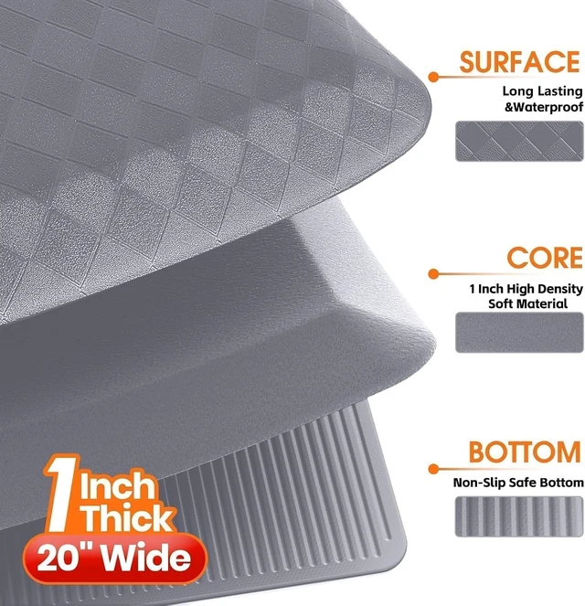 Alt view image 7 of 7 - 1" Thick Kitchen Mats for Floor, Water Resistant Floor Rug,Grey/39" x 20"