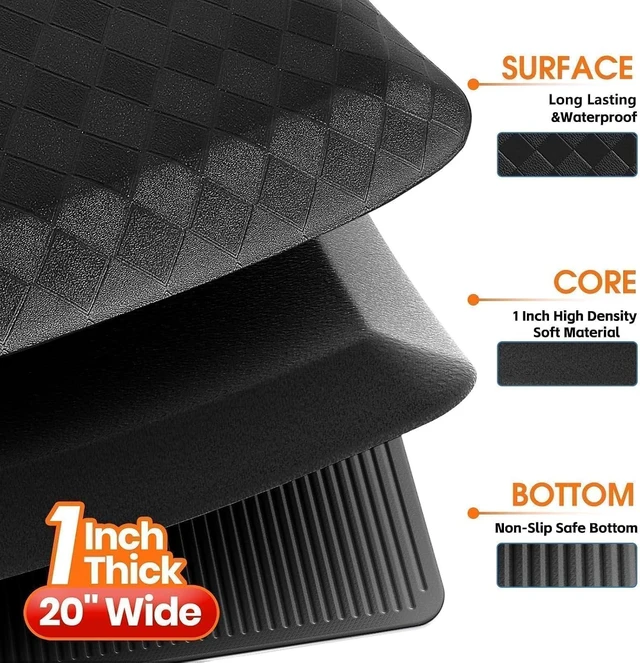Alt view image 7 of 7 - 1" Thick Kitchen Mats for Floor, Water Resistant Floor Rug,Black/39" x 20"
