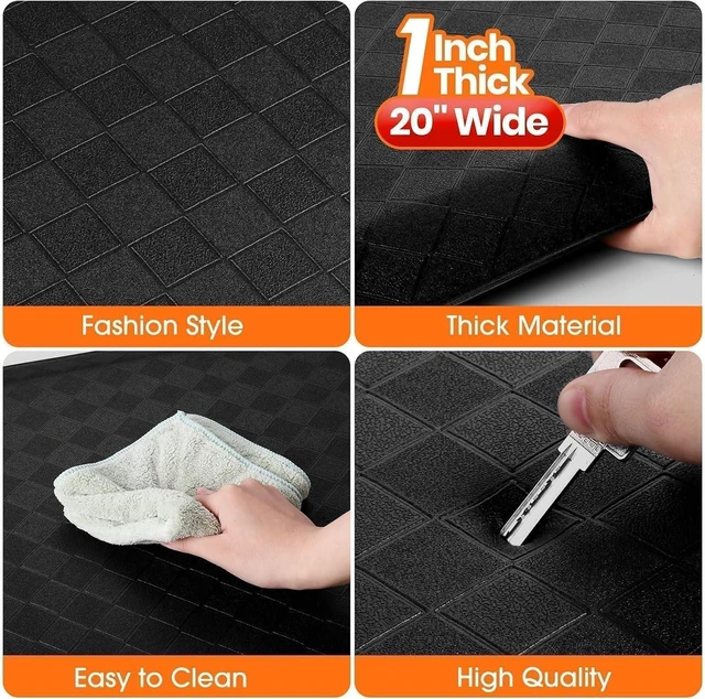 Alt view image 4 of 7 - 1" Thick Kitchen Mats for Floor, Water Resistant Floor Rug,Black/39" x 20"