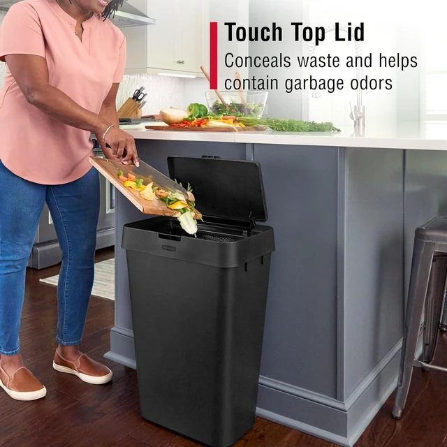 Alt view image 3 of 7 - Touch-Top Kitchen Trash Can with Lid, 12.2 Gallon, Black, Garbage Container for Home/Kitchen/Apartment/Garage