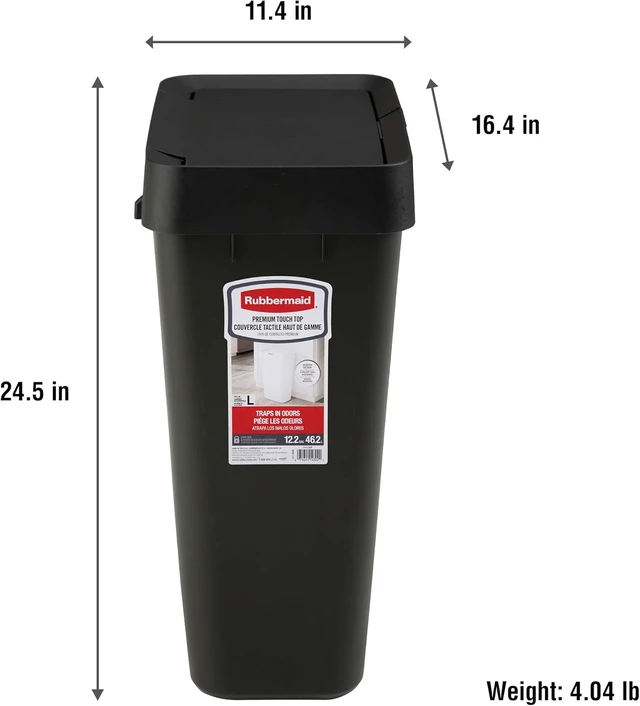 Alt view image 7 of 7 - Touch-Top Kitchen Trash Can with Lid, 12.2 Gallon, Black, Garbage Container for Home/Kitchen/Apartment/Garage