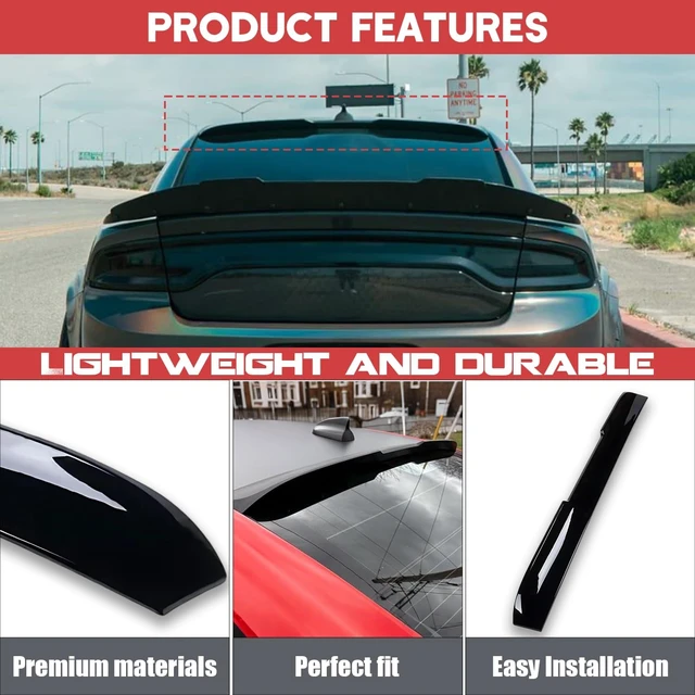 Alt view image 5 of 7 - Rear Window Roof Spoiler for Dodge Charger 2015-2026, Dodge Charger Accessories Wing Spoiler for SRT Hellcat, Scatpack, R/T, GT, SXT, SE, Enforcer, Daytona, Pursuit (V Style)