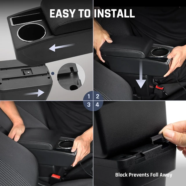 Alt view image 3 of 7 - Armrest Box for Honda Fit Jazz Hatchback 2009-2013, Black Thread