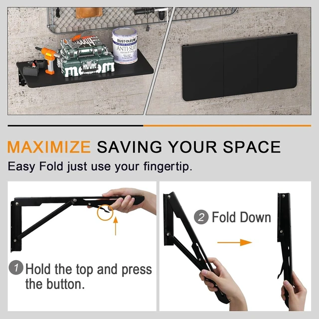 Alt view image 5 of 7 - Wall Mounted Folding Desk for Small Spaces - Black, 29.9 x 15.7inch