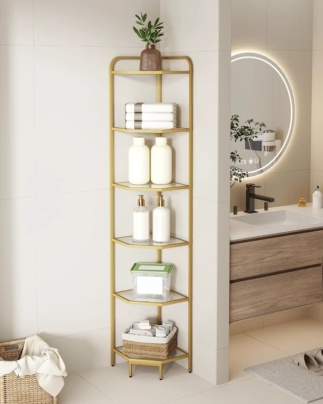 Alt view image 3 of 7 - Corner Shelf Stand, 6-Tier Glass Bookshelf Bookcase, Plant Stand