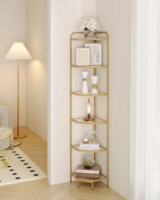 Alt view image 4 of 7 - Corner Shelf Stand, 6-Tier Glass Bookshelf Bookcase, Plant Stand