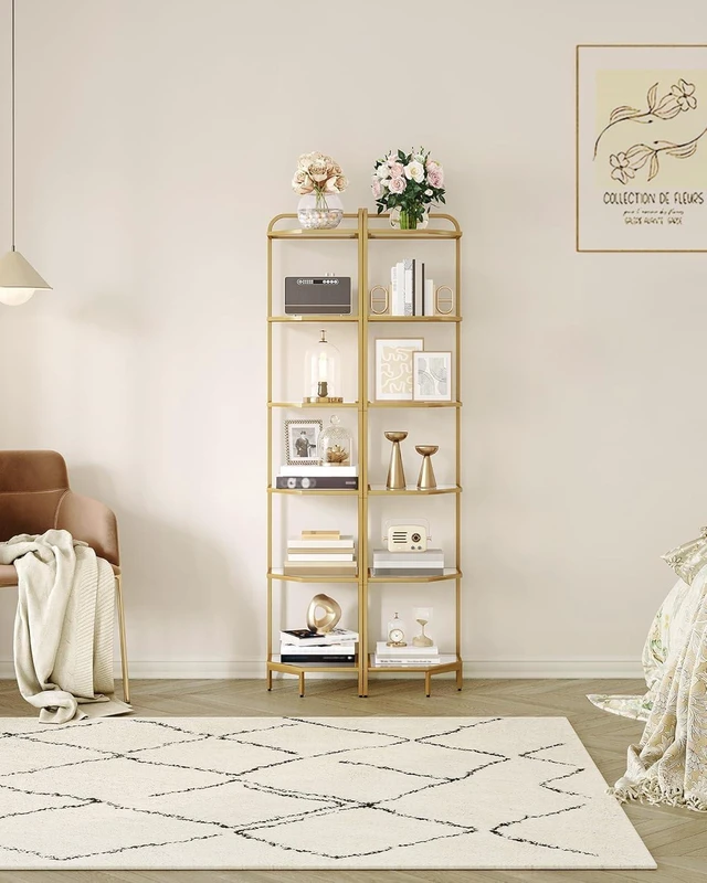 Alt view image 7 of 7 - Corner Shelf Stand, 6-Tier Glass Bookshelf Bookcase, Plant Stand