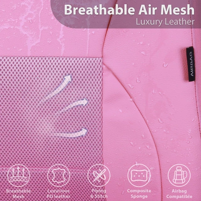 Alt view image 3 of 7 - Pink Leather Seat Cover Automotive Breathable Universal Car Seat Cover Set Package-Super 5mm Sponge Inside,Airbag Compatible, Interior Cover Cute for Women Car Truck Van All Pink
