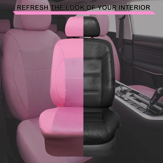 Alt view image 5 of 7 - Pink Leather Seat Cover Automotive Breathable Universal Car Seat Cover Set Package-Super 5mm Sponge Inside,Airbag Compatible, Interior Cover Cute for Women Car Truck Van All Pink