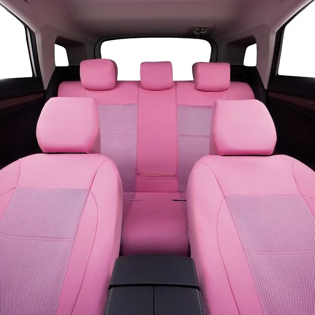 Alt view image 6 of 7 - Pink Leather Seat Cover Automotive Breathable Universal Car Seat Cover Set Package-Super 5mm Sponge Inside,Airbag Compatible, Interior Cover Cute for Women Car Truck Van All Pink