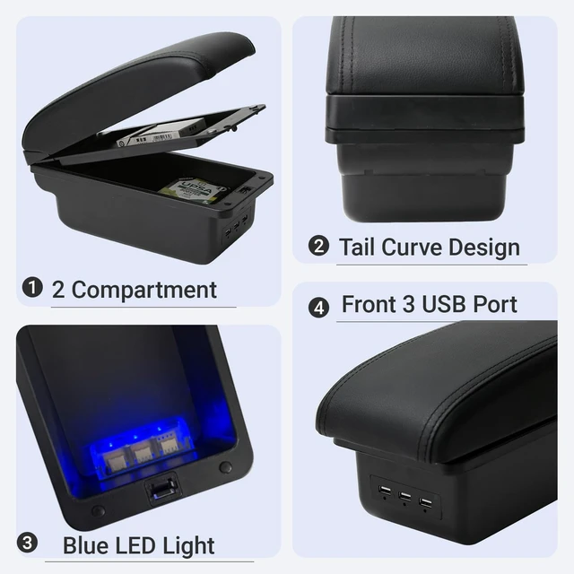 Alt view image 3 of 7 - Center Console Armrest for Nissan Versa 2020-2024,3 USB Ports