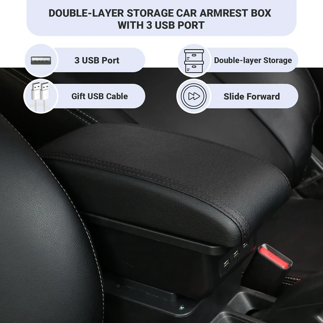 Alt view image 4 of 7 - Center Console Armrest for Nissan Versa 2020-2024,3 USB Ports