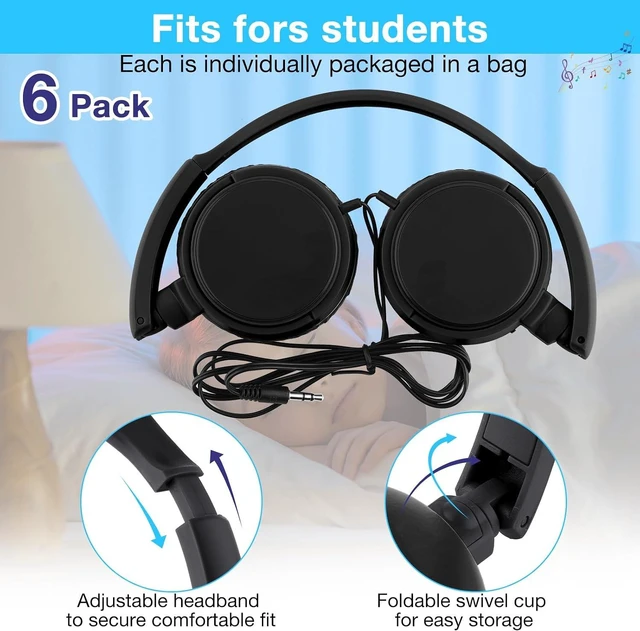 Alt view image 2 of 6 - 18 Pack Classroom Headphones Bulk, Wired Headphones,Black