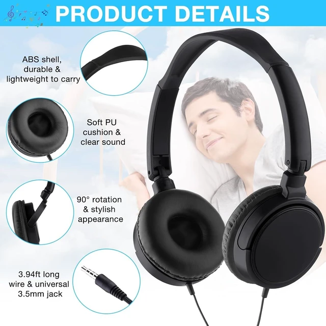 Alt view image 3 of 6 - 18 Pack Classroom Headphones Bulk, Wired Headphones,Black
