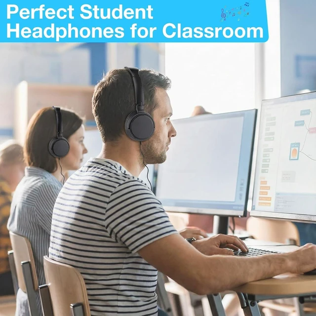 Alt view image 4 of 6 - 18 Pack Classroom Headphones Bulk, Wired Headphones,Black