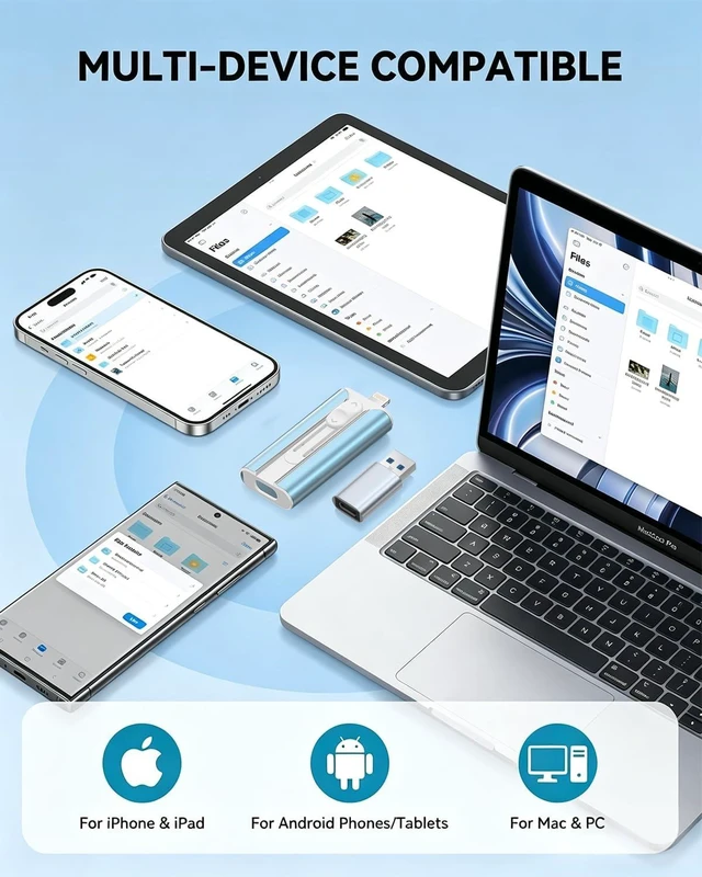 Alt view image 3 of 7 - MFI Certified 512GB Flash Drive Photo Stick and USB Stick Offers Photo/Video Storage, The External Storage is Compatible with iOS, Android, and Pc,1 Pack (Blue)(Available Space: ~484GB)