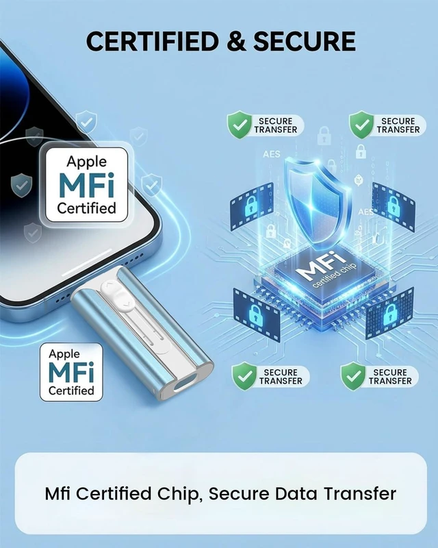 Alt view image 4 of 7 - MFI Certified 512GB Flash Drive Photo Stick and USB Stick Offers Photo/Video Storage, The External Storage is Compatible with iOS, Android, and Pc,1 Pack (Blue)(Available Space: ~484GB)